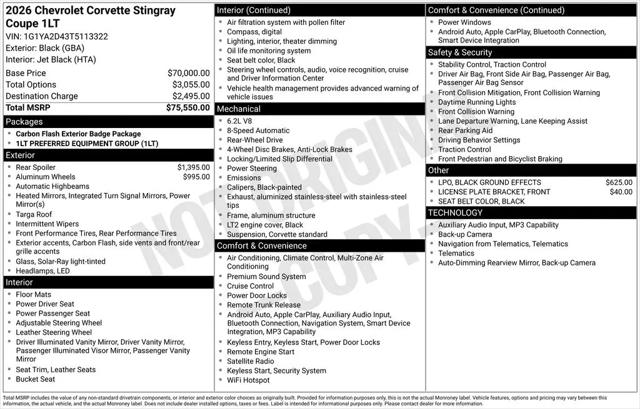 2026 Chevrolet Corvette Stingray Coupe, 1LT, RWD