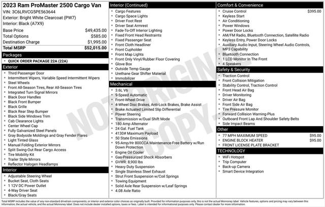 2023 Ram ProMaster 2500 Cargo Van High Roof 136" WB