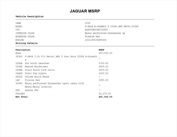 2025 Jaguar F-PACE R-Dynamic S P250 AWD Automatic