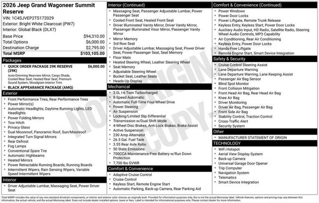 2026 Wagoneer Grand Wagoneer GRAND WAGONEER SUMMIT RESERVE 4X4