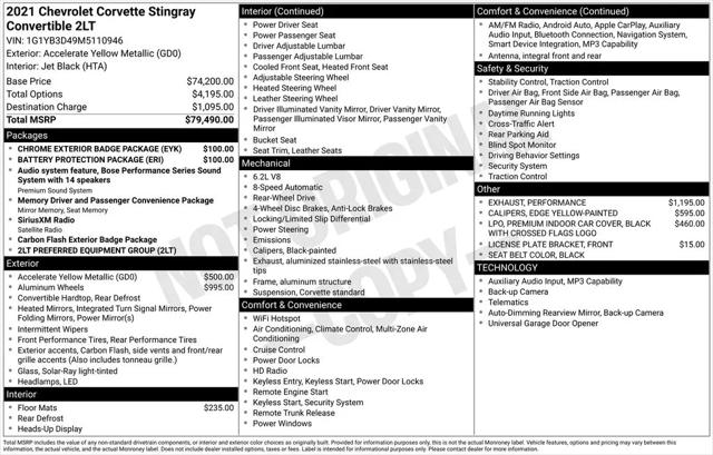 2021 Chevrolet Corvette Stingray RWD Convertible 2LT