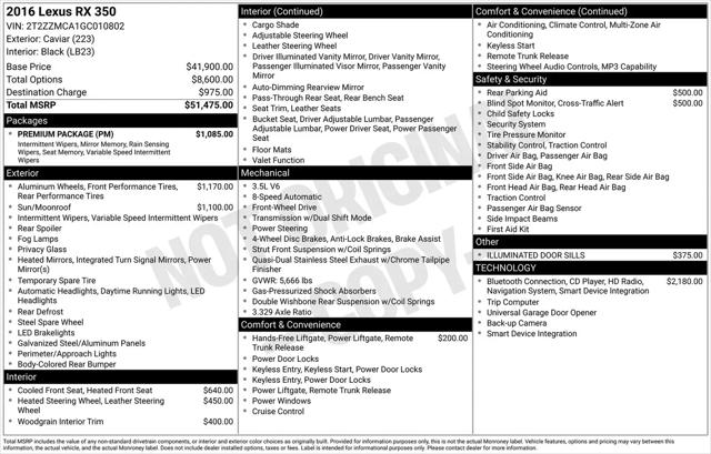2016 Lexus RX 350 RX 350