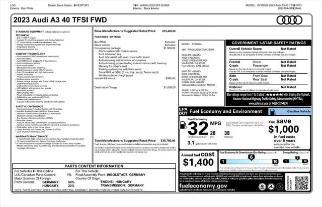 2023 Audi A3 Premium 40 TFSI Front-Wheel Drive S tronic