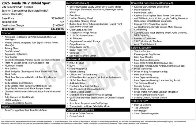 2026 Honda CR-V Hybrid 2WD Sport