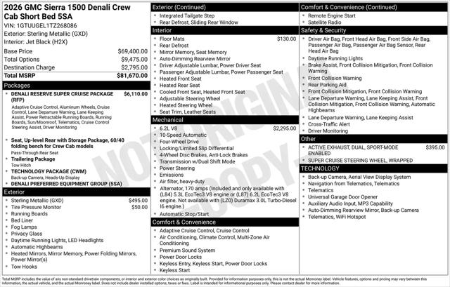 2026 GMC Sierra 1500 Crew Cab, Short Bed, Denali, 4WD