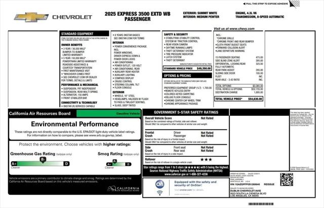 2025 Chevrolet Express Passenger RWD 3500 Extended Wheelbase LT