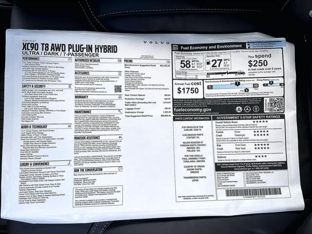 2026 Volvo XC90 Plug-In Hybrid Ultra Dark Theme, T8 AWD, Electric/Gasoline, 7 Seats