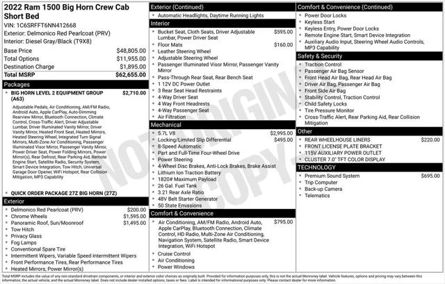 2022 RAM 1500 Big Horn Crew Cab 4x4 57 Box