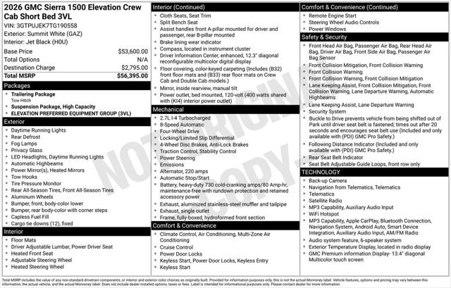 2026 GMC Sierra 1500 Crew Cab, Short Bed, Elevation, 4WD