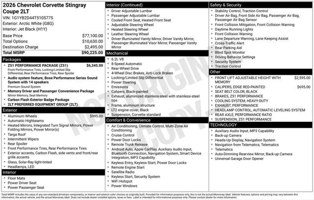 2026 Chevrolet Corvette Stingray Coupe, 2LT, RWD