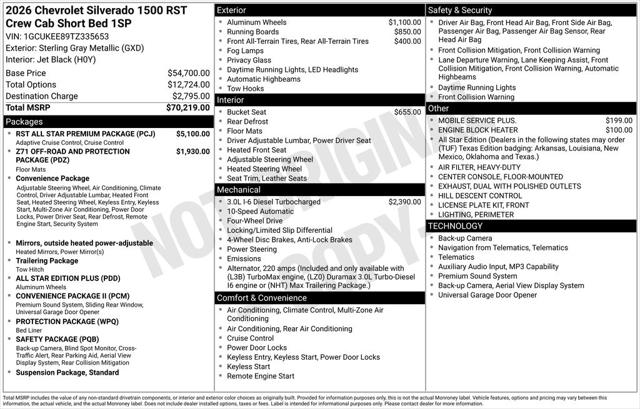 2026 Chevrolet Silverado 1500 4WD Crew Cab Short Bed RST