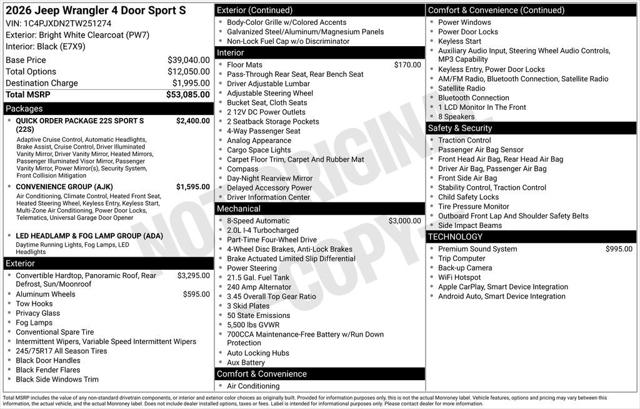 2026 Jeep Wrangler WRANGLER 4-DOOR SPORT S