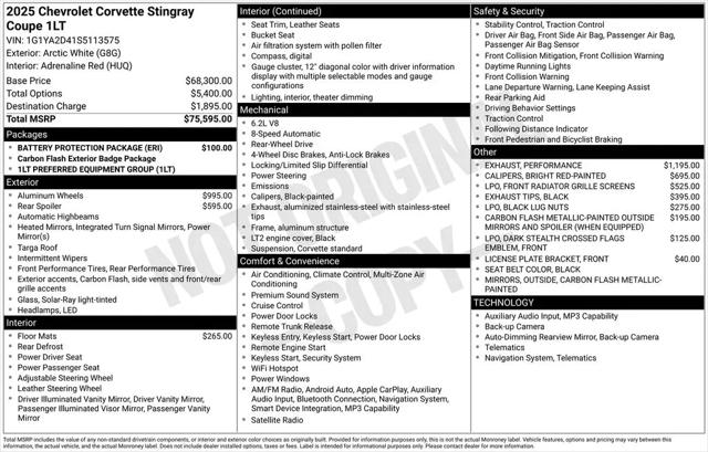 2025 Chevrolet Corvette Stingray RWD Coupe 1LT