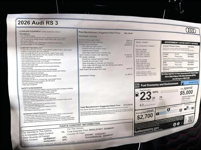 2026 Audi RS 3 TFSI quattro S tronic