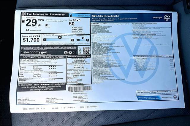 2026 Volkswagen Jetta GLI Autobahn