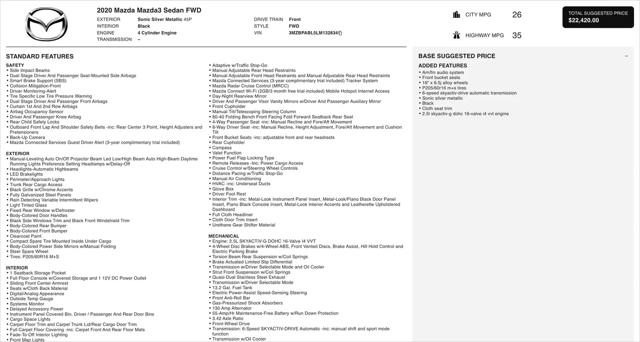 2020 Mazda Mazda3 Base