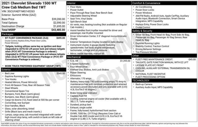 2021 Chevrolet Silverado 1500 4WD Crew Cab Standard Bed WT