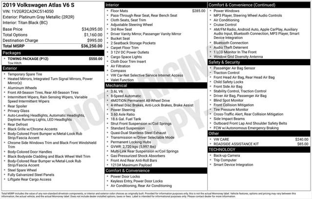2019 Volkswagen Atlas 3.6L V6 S