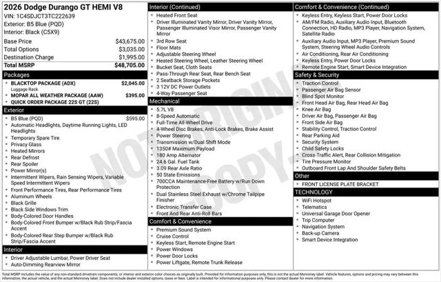 2026 Dodge Durango GT AWD HEMI V8