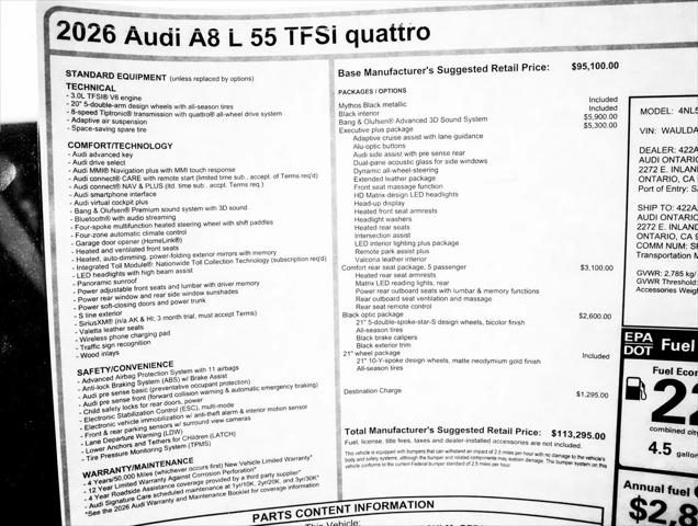 2026 Audi A8 55 TFSI quattro Tiptronic