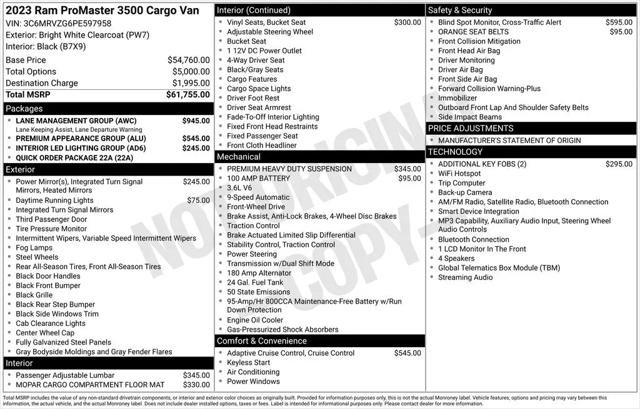 2023 Ram ProMaster Cargo Van Super High Roof 159" WB EXT