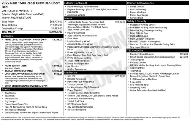 2022 Ram 1500 Rebel Crew Cab 4x4 5'7" Box