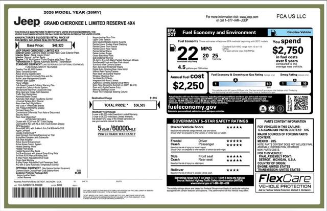 2026 Jeep Grand Cherokee L GRAND CHEROKEE L LIMITED RESERVE 4X4 2026 Jeep Grand Cherokee L GRAND CHEROKEE L LIMITED RESERVE 4X4