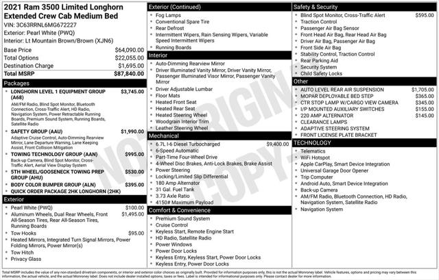 2021 Ram 3500 Limited Longhorn Mega Cab 4x4 6'4" Box