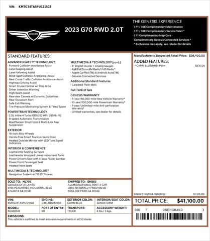 2023 Genesis G70 2.0T RWD