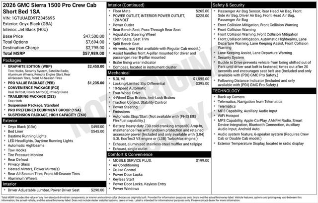 2026 GMC Sierra 1500 Crew Cab, Short Bed, Pro, 4WD