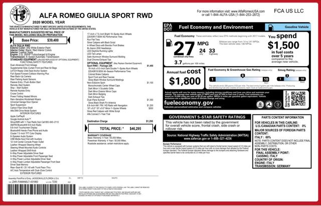 2020 Alfa Romeo Giulia Sport RWD