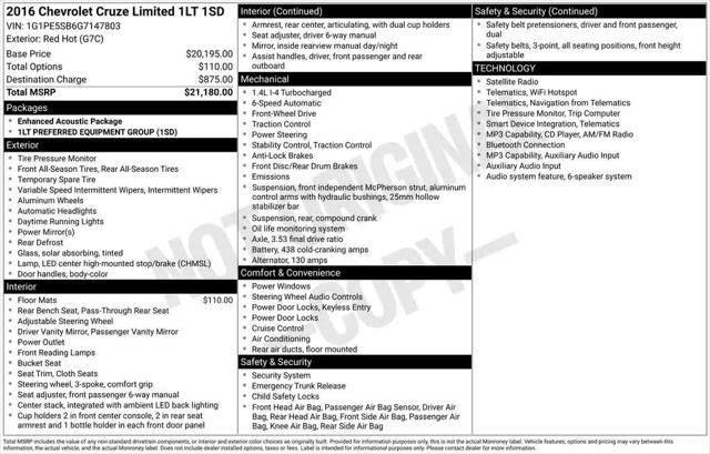 2016 Chevrolet Cruze Limited 1LT Auto