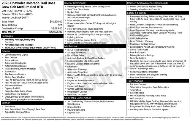 2026 Chevrolet Colorado Trail Boss, 4WD
