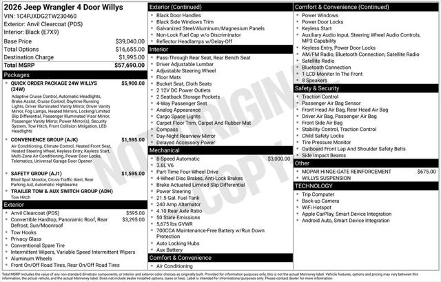 2026 Jeep Wrangler WRANGLER 4-DOOR WILLYS 2026 Jeep Wrangler WRANGLER 4-DOOR WILLYS