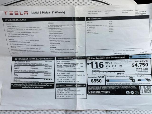 2021 Tesla Model S Plaid Tri Motor All-Wheel Drive