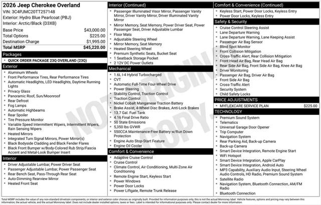 2026 Jeep Cherokee Overland 4x4