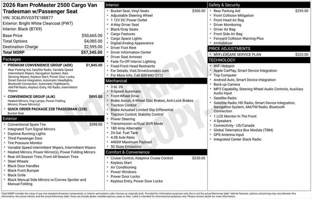 2026 Ram ProMaster 2500 Cargo Van Tradesman Low Roof 136" WB w/Pass Seat