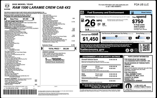 2022 Ram 1500 Laramie Crew Cab 4x2 5'7" Box
