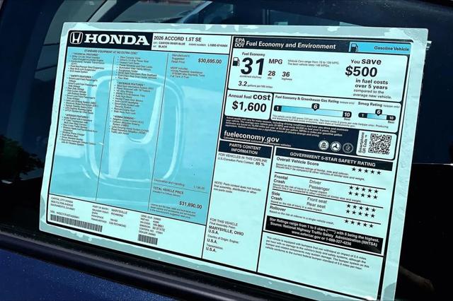 2026 Honda Accord Sedan SE