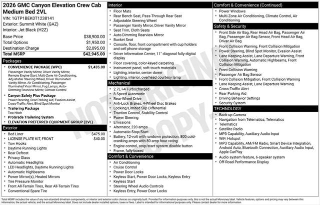 2026 GMC Canyon Elevation, RWD