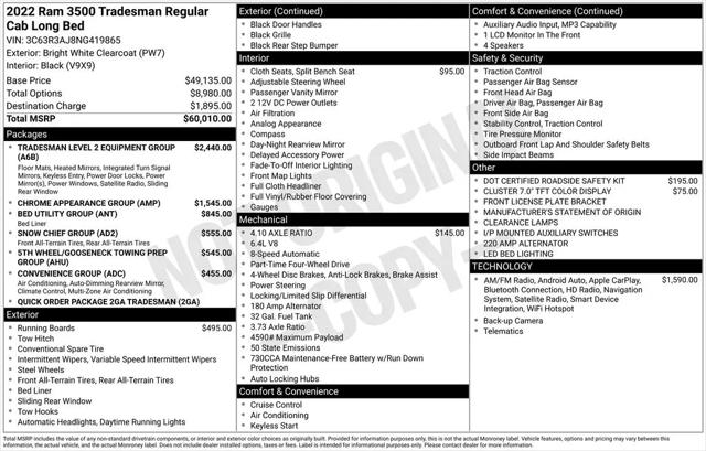 2022 Ram 3500 Tradesman Regular Cab 4x4 8' Box