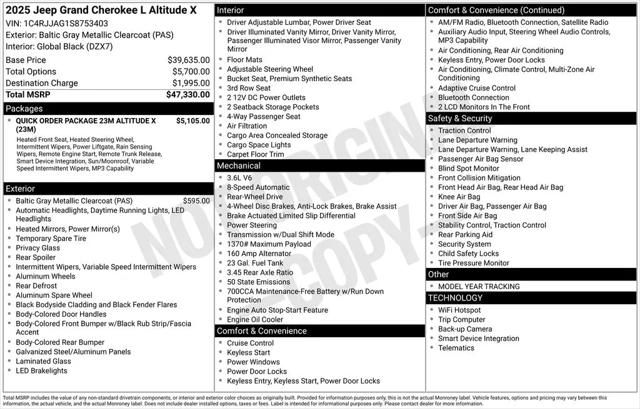 2025 Jeep Grand Cherokee L Altitude X 4x2
