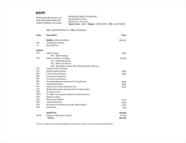 2026 Mercedes-Benz GLS GLS 450 4MATIC