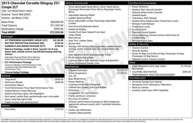 2015 Chevrolet Corvette Stingray Z51