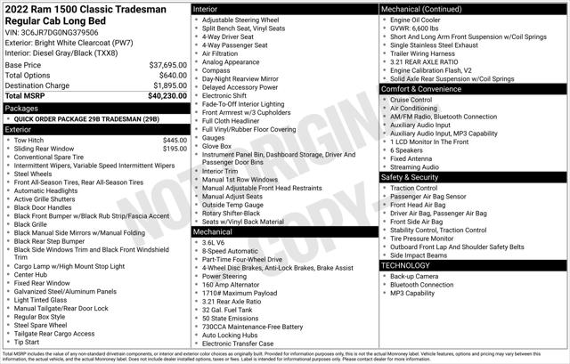 2022 Ram 1500 Classic Tradesman Regular Cab 4x4 8' Box
