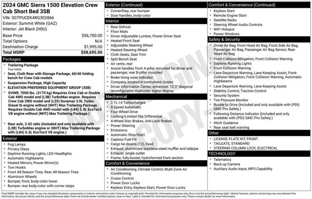 2024 GMC Sierra 1500 4WD Crew Cab Short Box Elevation with 3SB