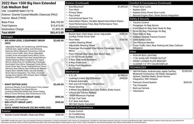 2022 Ram 1500 Big Horn Quad Cab 4x4 6'4" Box