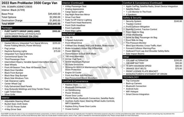 2022 Ram ProMaster Cargo Van High Roof 159" WB EXT