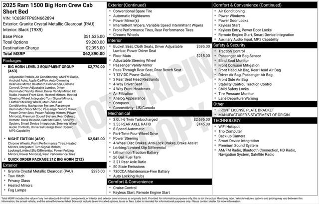 2025 Ram 1500 Big Horn Crew Cab 4x4 5'7" Box