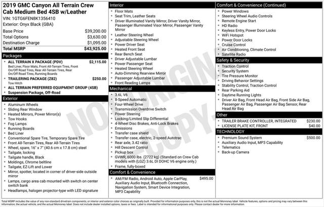 2019 GMC Canyon All Terrain w/Leather